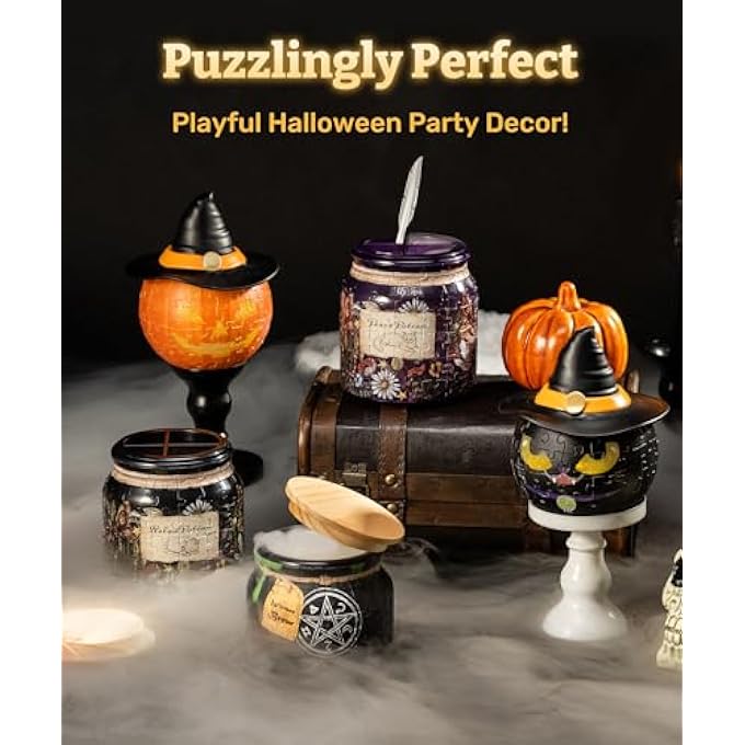 3D HALLOWEEN PUZZLE CANDLE LIGHT - LED JACK O LANTERN DECOR WITH FLAMELESS TEA LIGHTS - BATTERY OPERATED PLASTIC PUMPKINS FOR INDOOR & OUTDOOR SPOOKY DECORATIONS, MAGIC CAT [KL1075] - Image 4